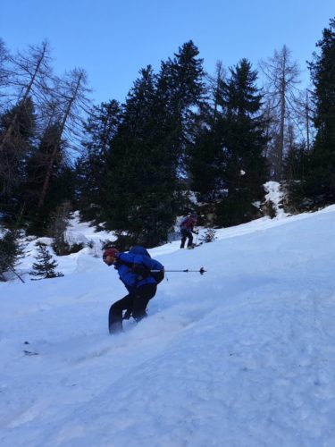 Die rasante Waldabfahrt von der Cristallina Hütte Richtung Ossasco